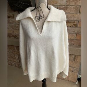 NAP LOUNGE WEAR Cream Knit Pullover V Neck Warm Sweater Winter SZ L/XL Oversized